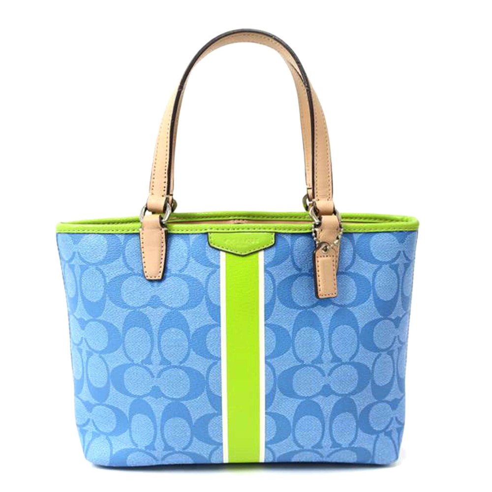 Coach Leather Signature Handbag Blue Beige